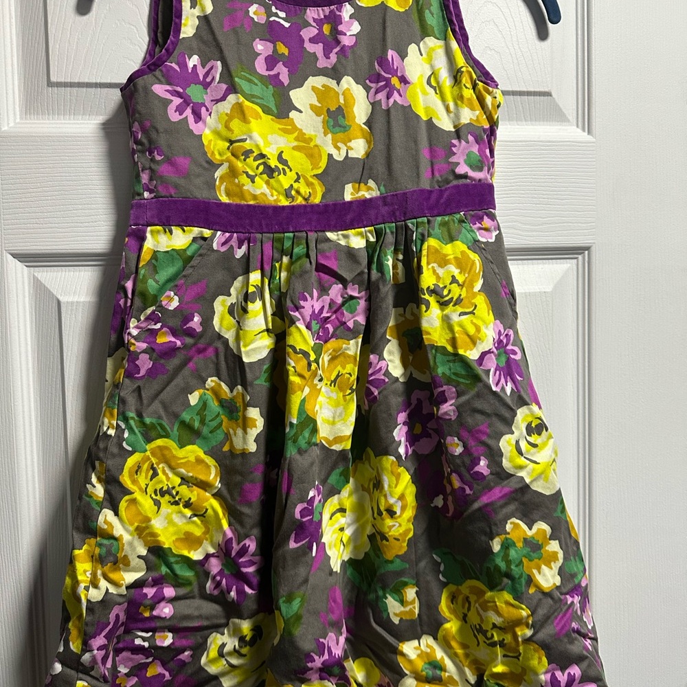 Boden Floral Kids Dress - Yellow, Purple, Gray